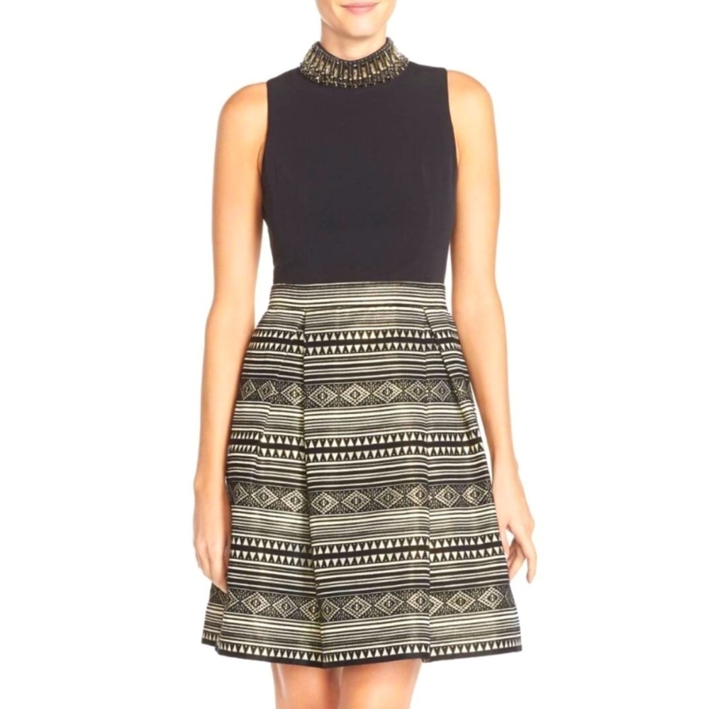 Vince Camuto Rhinestones Neck Metallic Dress